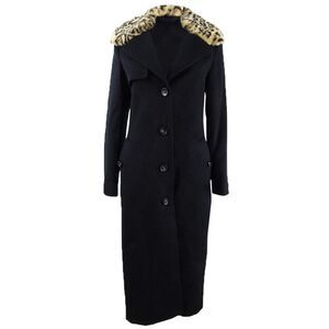 DKNY Women's Leopard-Print Faux-Fur-Collar Coat - Black